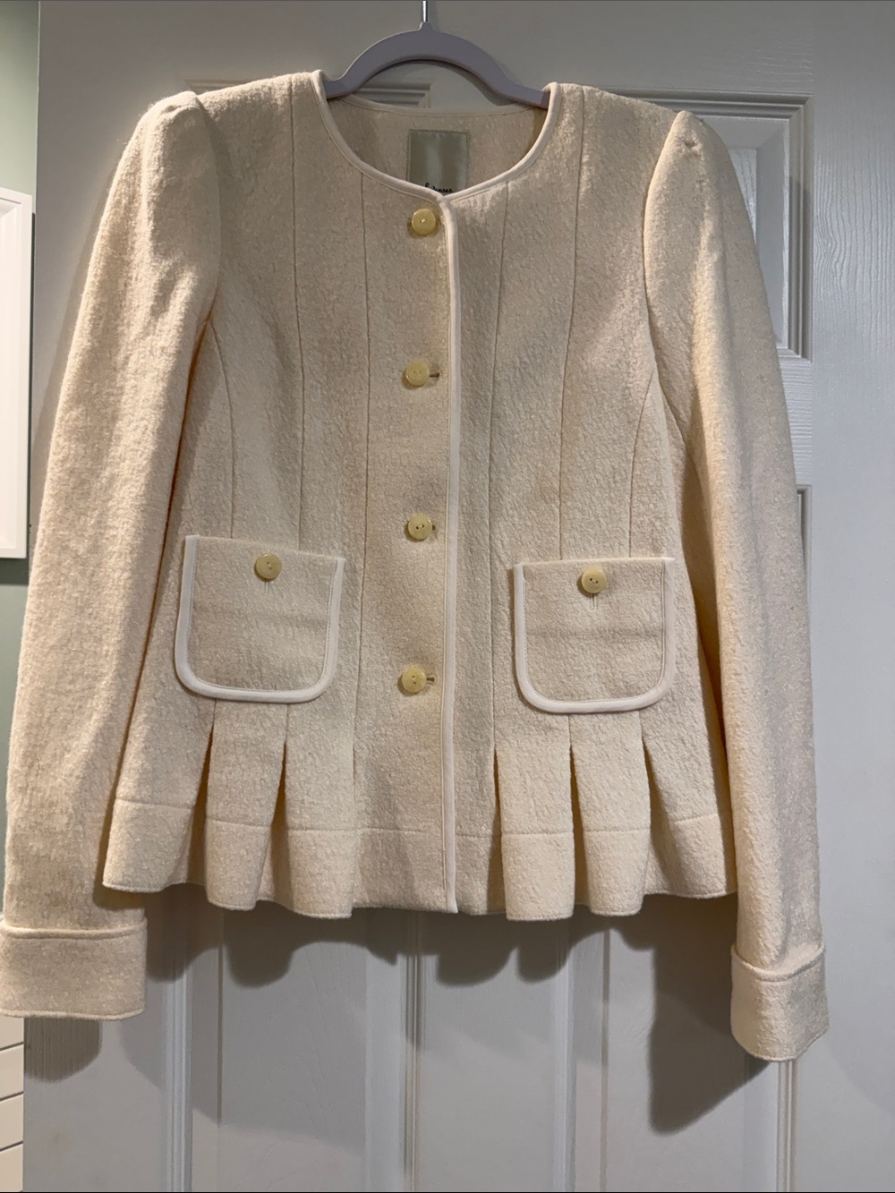 elevenses Anthropology -Cream Pleated-Hem Textured Blazer